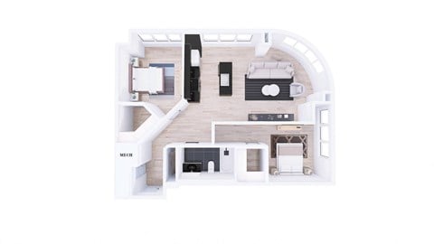 Floor plan for 2 beds, 1 bath, 1007 sqft